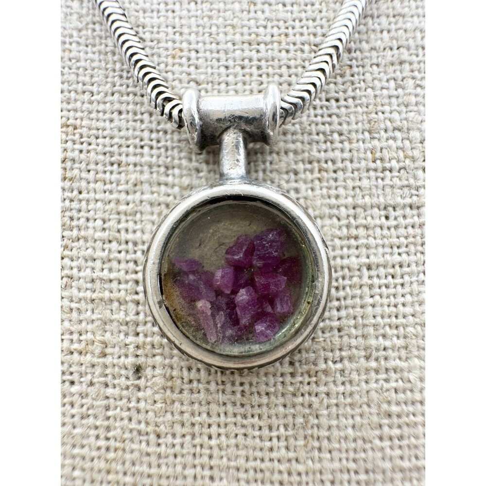 925 Sterling Silver Cased Genuine Ruby Chips Pendant Necklace 18”